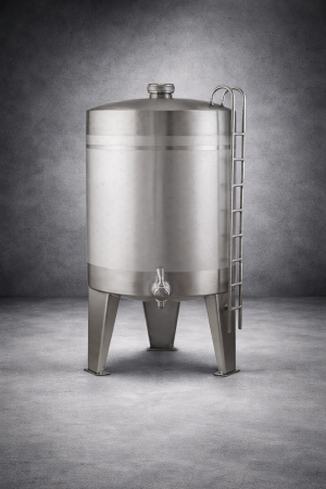 Cuba em aço inox para armazenamento de vinho, com escada lateral e torneira inferior